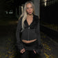 Zip Up Cardigan Long Sleeve Top with Fluffy Faux Fur Collar and Cuffs 2026 Fall Winter T Shirts Woman