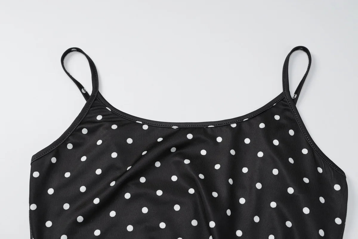 Polka Dot Slip Dress White Black French Style Elegant Sleeveless Backless Long Maxi Dresses for Woman