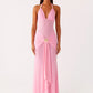 Halter Deep V Neck Sexy Maxi Dress Women Elegant Off-shoulder Sleeveless Backless Draped Ruched Slinky Club Party Dress