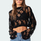 Women Knit Hollow Out Sweater Long Sleeve Crew Neck Ribbed Solid Pullover Crop Top Winter Fall Y2K Vintage Streetwear
