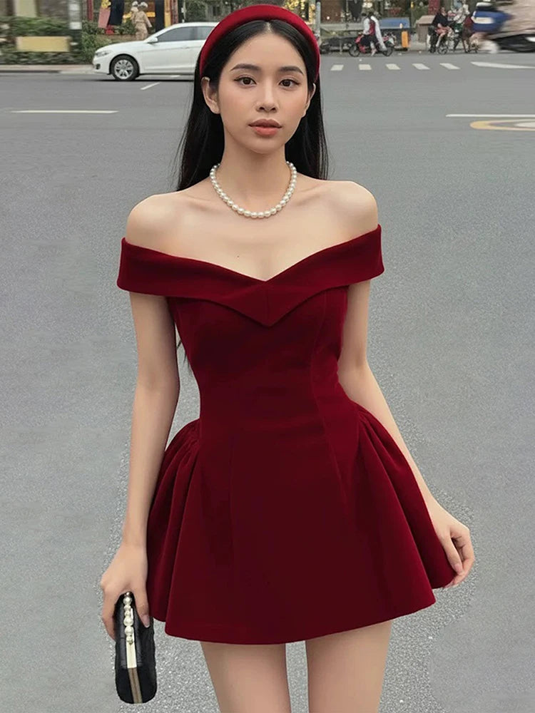 Ruched Bow Patchwork Dress Women Noble Chic Slash Neck Sleeveless Zip Ruffled Stretch Party Prom Banquet Sexy Bodycon