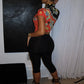Floral Print Lace-Up Hollow Stand Collar Short Sleeve T-Shirts+Skinny Wrap Hip Crop Pants Woman Sexy Fashion Suits