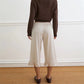 Women Satin Ruffle Hem Cropped Pants Elastic Waist Drawstring Loose Wide Leg Culottes Casual Comfortable Lounge Trousers