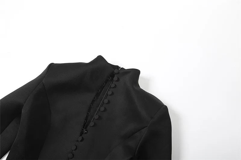 Button Up Long Sleeve Short Dresses for Woman Clothes Elegant Fashion Black White Dress Office Ladies