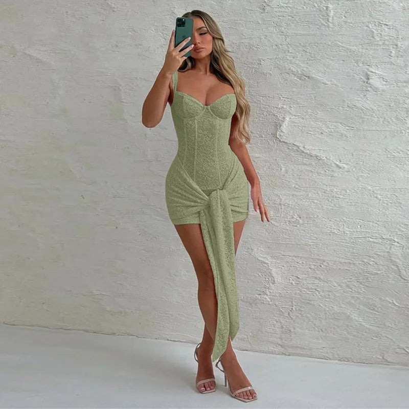 Pink Lace V Neck Sleeveless Corset Mini Dress Woman Elegant Summer Club Dress Women Sexy Birthday Outfits