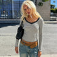 Black-and-white Striped Knit T Shirts Woman Casual Lace Trim V Neck Long Sleeve Top Fall 2026