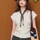 Women's Cutout Shoulder Ruched T-Shirt, Asymmetric Hem Short Sleeve Top, Casual Slim Fit Y2K Style Tee
