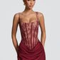 Lace Corset Mini Dress Women Square Neck Wide Strap Ruched Satin Bodycon Short Dress Club Party Cocktail Vestidos
