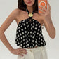 Women Bubble Tank Tops Halter Neck Sleeveless Polka Dots Print Open Back Summer Crop Vest for Daily Vacation Beach