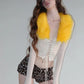 Furry Patchwork 2 Piece Set Women Hipster Mesh Shirring Full Sleeve Crop Tops+Bike Shorts Skinny Y2K Street Clubwear