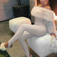 Peach Buttocks Sexy Fashion Jumpsuits Woman Winter Style Furry Patchwork Slash Neck Full Sleeve Skinny Street Overalls