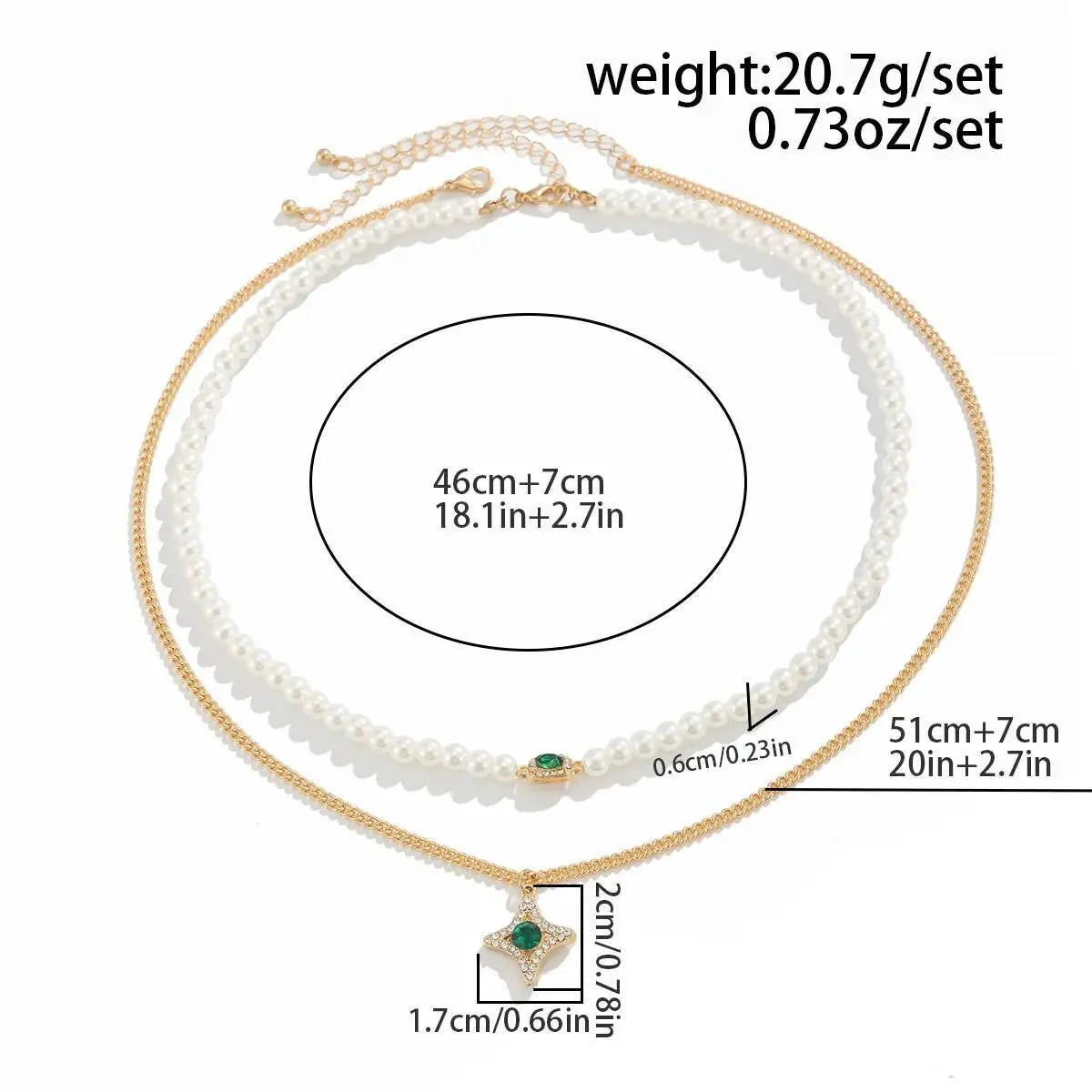 Fashion Luxury Four-Pointed Star Rhinestone Pendant Necklace for Men Boho Exquisite Imitation Pearl Chain Necklace Jewelry