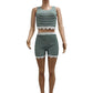 Crochet Stripe Patchwork 2 Piece Set Women Summer Trend Ruffles Hem Tank Tops+Skinny Shorts Street Casual Sporty Suit