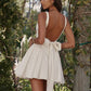 Elegant Backless Bow Mini Dress For Women 2023 Autumn New Square Collar Sleeveless Ruffles Sexy Dress Vintage Fashion