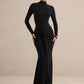 High Neck Long Sleeve Mermaid Maxi Dress Women Slim Ruched Waist Bodycon Floor Length Evening Party Formal Dress