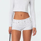 Womens Y2k Grunge Mini Shorts Fold Over Low Rise Studded Rivet Rave Concert Club Punk Goth Micro Bottoms Streetwear