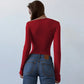 Hardwear Detail One Shoulder Long Sleeve Top Solid Color Sexy Tight Fitted T Shirts Woman Fall 2025 Fashion