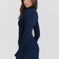 Dark Blue Two Pocket Sexy Mini Dress For Women 2023 Autumn Winter New Long Sleeve Bodycon Club Party Dress Elegant
