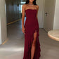 Strapless Ruffled Split Long Dresses Burgundy Black Elegant Evening Gown Party Dresses Woman Clothing