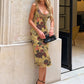 Women Floral Mesh Sexy Midi Dress Ruffle Spaghetti Strap Deep V Neck Bodycon Summer Party Holiday Elegant Long Dresses