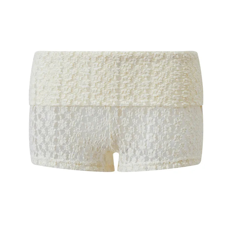 Women Knitted Fold Over Shorts Slim Fit Ribbed Knit Mini Shorts Y2k Foldover Low Rise Sexy Micro Bottoms Streetwear