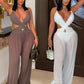 Sexy See Through Jumpsuit Women Strap Low Chest Backless Waistless Lace-Up Simple Solid Skinny Sexy Clubwear Overalls