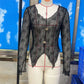 Women Sheer Lace Long Sleeve Top V Neck Halter Button Decor Asymmetrical Hem See Through Blouse Y2K Aesthetic Clubwear