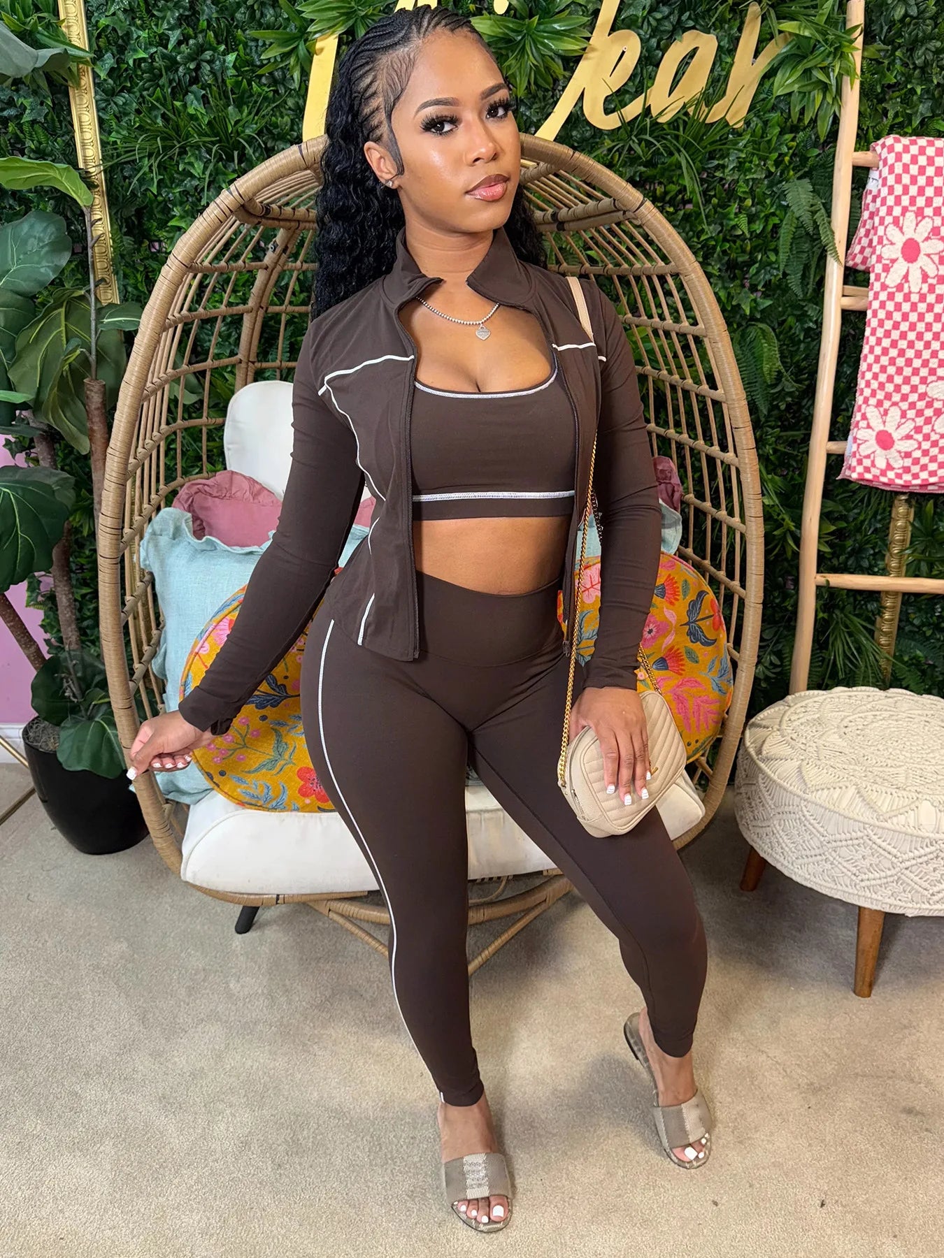 Casual 3 Piece Set Women Tracksuit Elastic Vest+Zip Jacket+Leggings Matching Street Sporty Fitness Street Shapewear