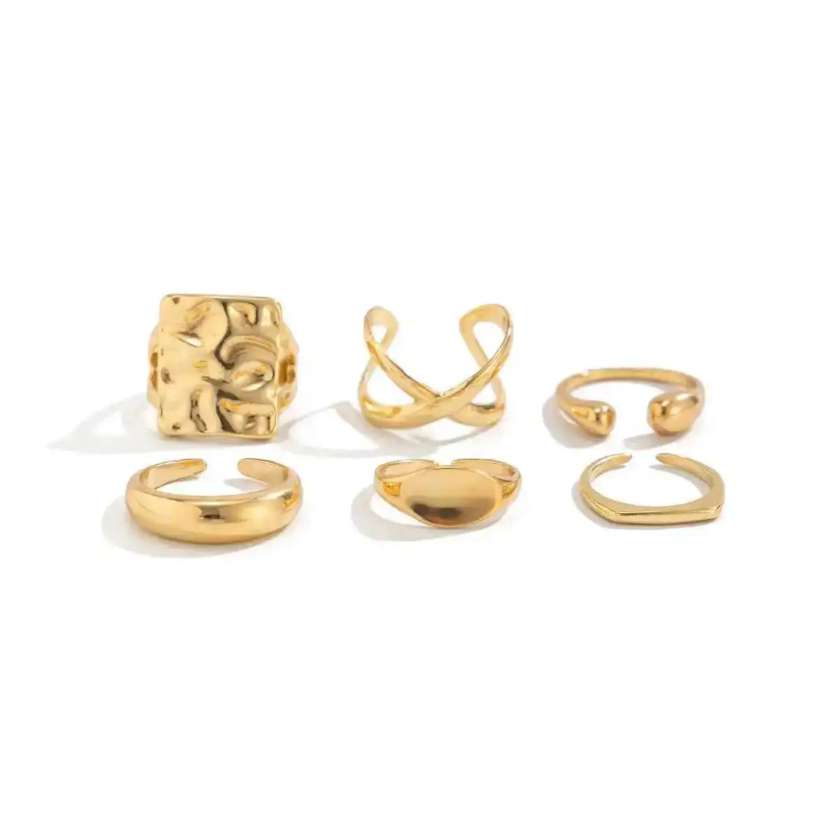 6Pcs/Set Retro Gold Color Irregular Geometric Open Rings for Women Trendy Simple Alloy Finger Ring Engagement Jewelry