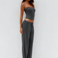Fashion Long Pants Set Women Strapless Off-shoulder Crop Top Trouser Matching Sets Female Slim Fit Club Party Pants Set