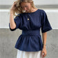 Backless Bow Tie Waist Ruffle Hem Top Women Short Sleeve Crew Neck Peplum Blouse Y2K Casual Summer Party Club Streetwear