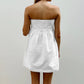 Vintage Y2K Inspired Women Strapless Linen Babydoll Dress A Line Flared Hem Tube Top Sundress for Casual Summer Outings