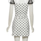 Bow Tassels Dress Women Polka Dot Print Patchwork Mesh Puff Sleeves Skinny Sexy Midnight Street Low-Neck Mini Bodycon