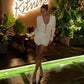 White 2 Piece Set Deep V Long Sleeve Bodysuit Top and Asymmetric Draped Skirt Sexy Fall Outfits Woman 2026