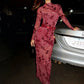 Turtleneck Flower Jacquard Dress Women Fashion See Through Full Sleeve Stretch  Chic Sexy Trend  Party Club Long Bodycon