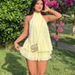 Elegant Women's Halter Neck Short Dress Summer Sleeveless Open Back Drop Waist Ruffle Mini Dress Beach Club Party Dress