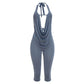 Sexy Swing Collar 2 Piece Set Women New Trend hollow Halter Bandage Sleeveless Tank Top+Mid-Length Shorts Streetwear