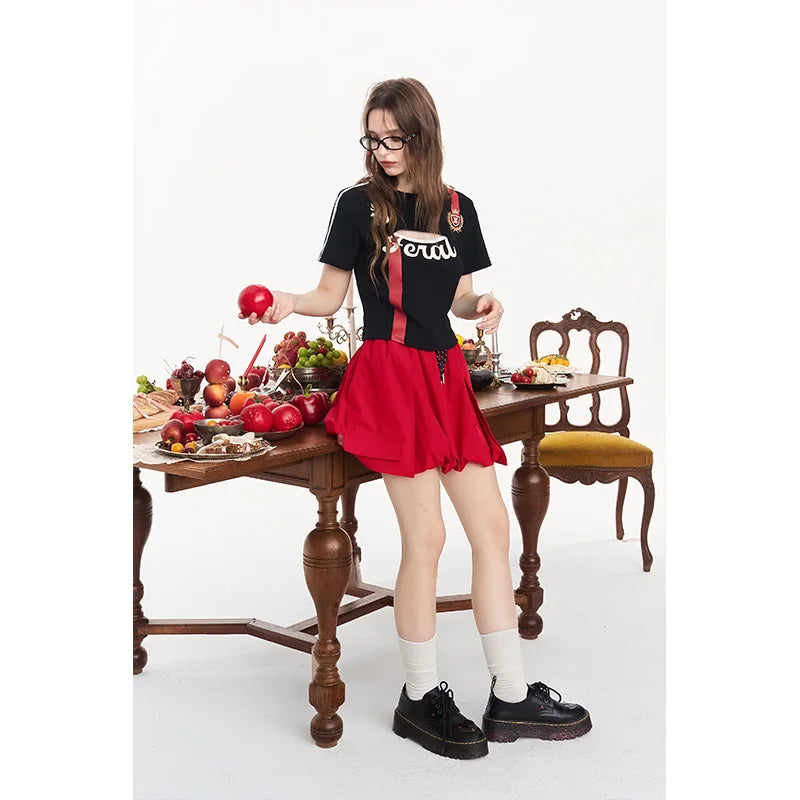 Jersey Style Cropped Top, Number 10/66 Print Sporty Tee, Layered Short Sleeve T-shirt for Women