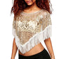 Women Sequin Mesh Fringe Poncho Top Floral Embroidered Sheer Net Cape Shawl Asymmetric Hem Crew Neck Party Club Cover Up