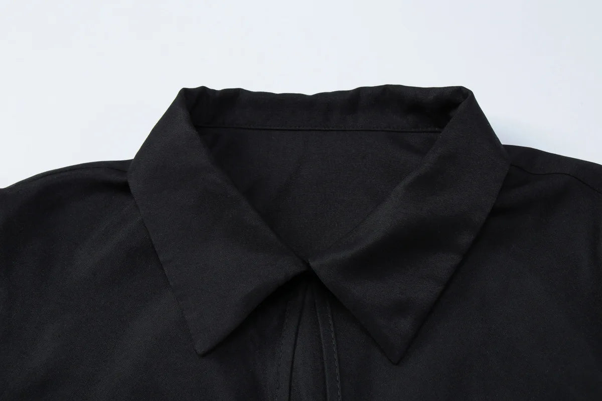 Collared Short Sleeve Cut Out Crop Tops Sexy Black T Shirts Fashion 2026 Summer Clothes for Woman