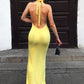 Halter Backless Dress Women Sexy V-Neck Bandage Sleeveless Summer Beach Vacation Party Club Stretch Trumpet Bodycon