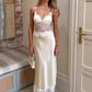 Spaghetti Strap Backless Sexy Maxi Dress Women Elegant Lace Patchwork Satin V Neck Sleeveless Club Party Long Dresses