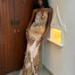 Sexy Fashion Long Dress Woman Leopard Print Lace-Up Halter Backless Sleeveless Shape Waist Ruffles Hem Elegant Vestidos