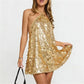 Women's Halter Mini Dress Summer Sparkly Sequins Sleeveless Backless Hip Package Dress for Party Club Night Wear