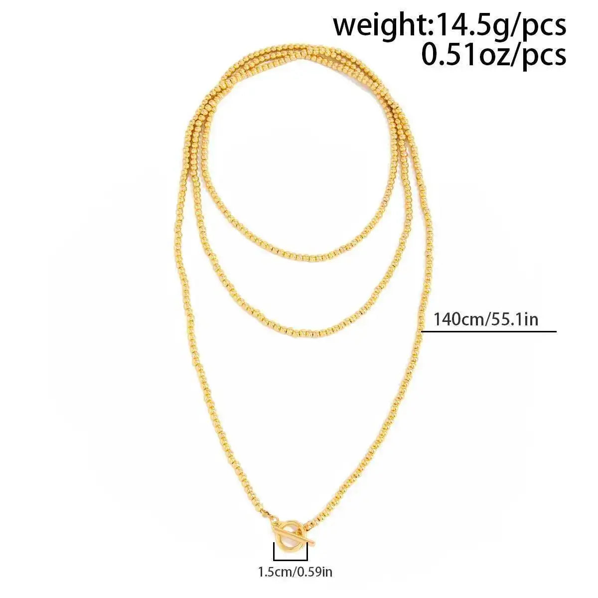 Adjustable Long Chain Necklace for Women, Sexy Stackable CCB Beads, OT Buckle, Love Heart Pendant, Choker Sweater Jewelry