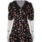 Short Sleeve Floral Mini Dress For Women Robe Turn-down Collar Elegant French Dress Ladies Fashion High Waist Dresses