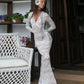 See Through Lace Sexy Deep V Neck Flared Sleeve Long Dresses for Women 2024 Weddings Party White Black Dress
