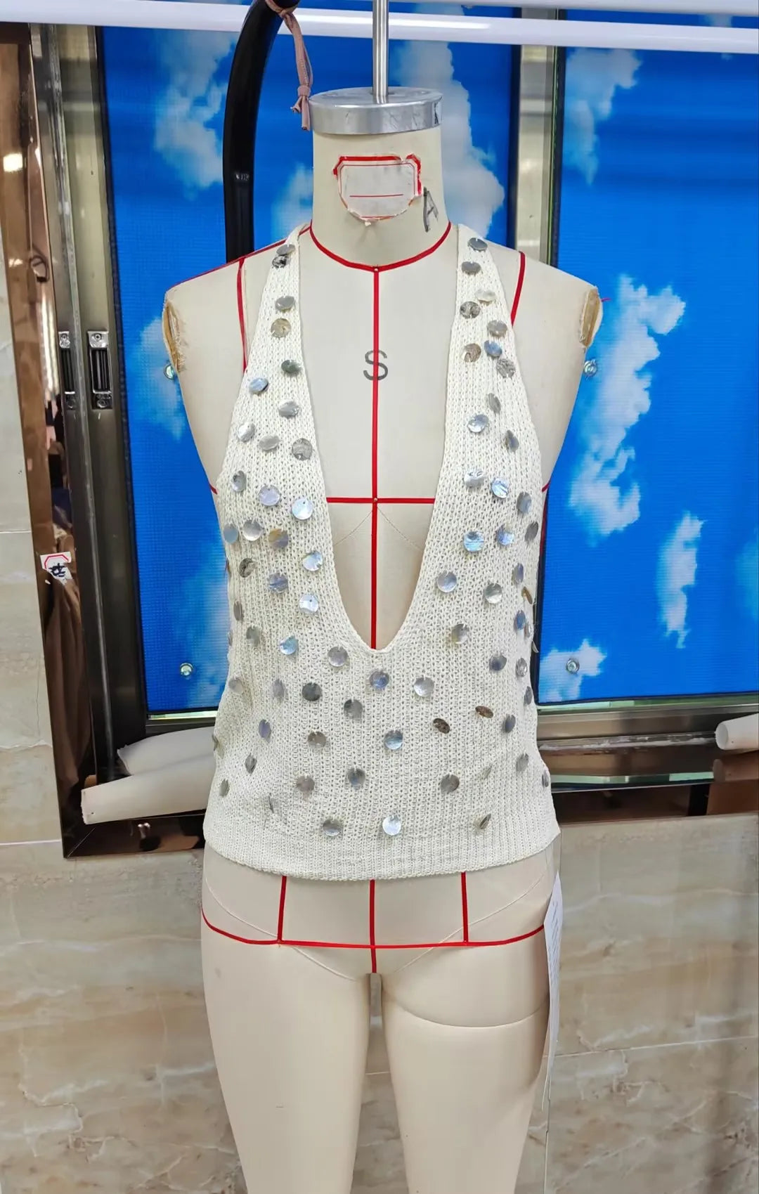 Halter Deep V Neck Vest Tops Summer Sleeveless Open Back Knitted Sequins Tank Tops Sexy Women's Party Clubwear