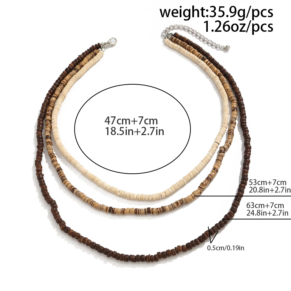 3Pcs/Set Unique Irregular Coconut Husk Wooden Beads Chokers Necklace for Men Vintage Adjustable Chain Daily Jewelry New