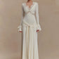 Women V‑Neck Lace Patchwork Sexy Maxi Dress Long Flare Sleeve Bodycon Mermaid Evening Dress  Party Wedding Guest Dress